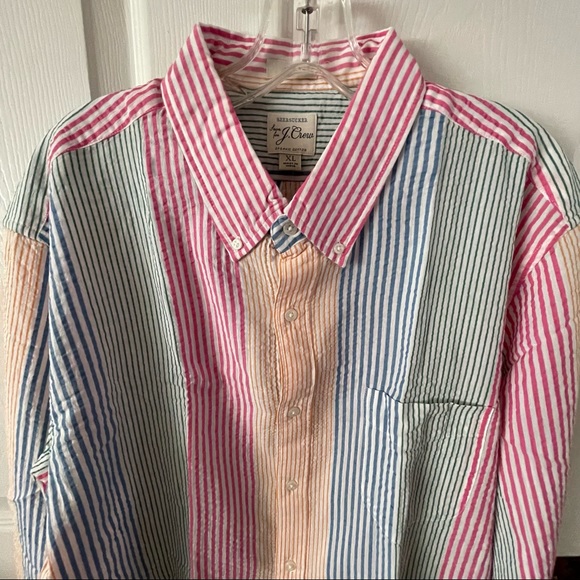 New! J Crew Slim Fit Seersucker Button Down Shirt Multi Color Stripe Size XL - Picture 10 of 16